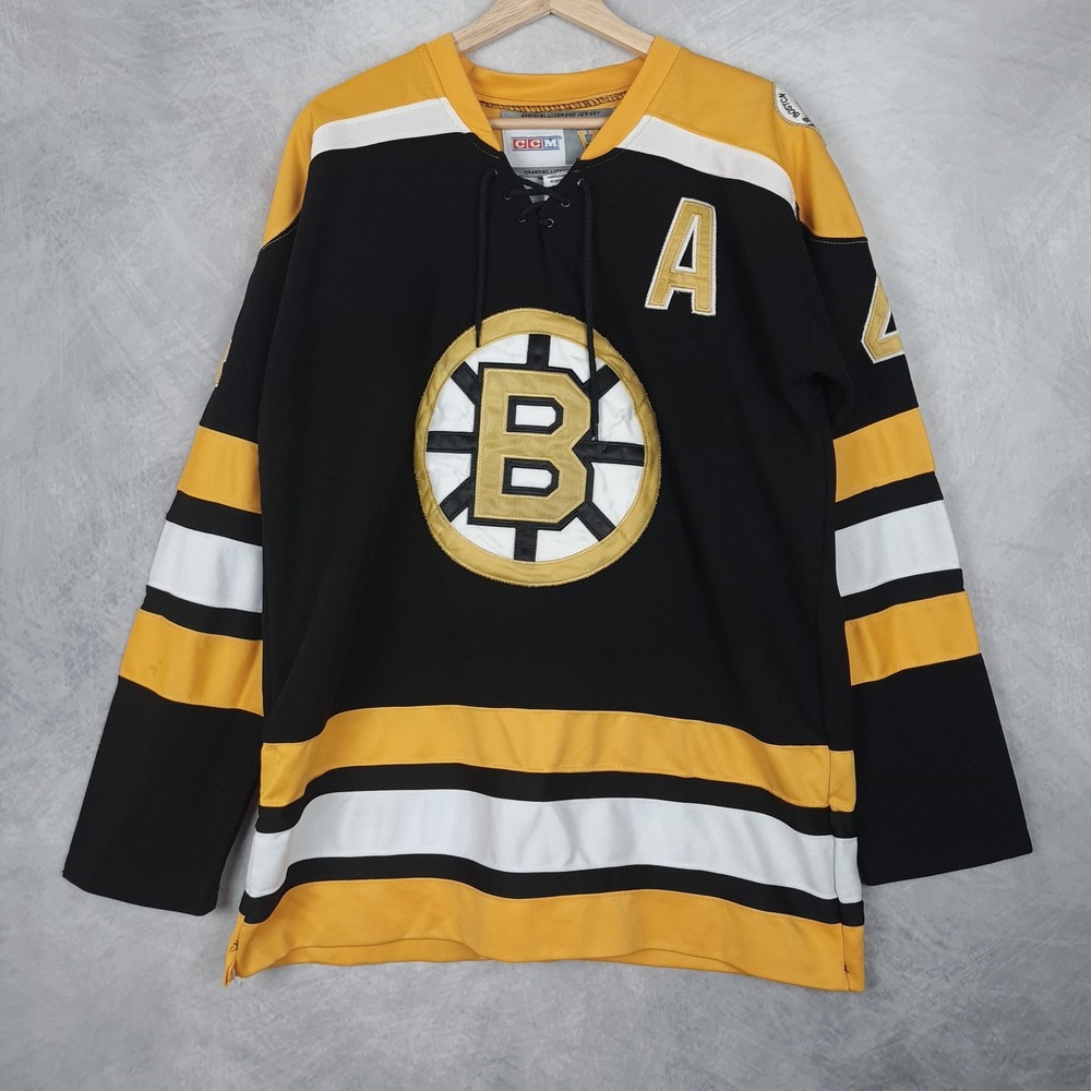 Boston Bruins Jersey Mens 50 Black NHL Hockey CCM Bobby Orr 4 Fight Strap